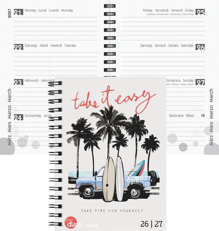 Biella mydiary Schüleragenda – 1 Woche/2 Seiten, Spiralbindung, 12 × 16,5 cm, Aug–Jul, Easy, FSC