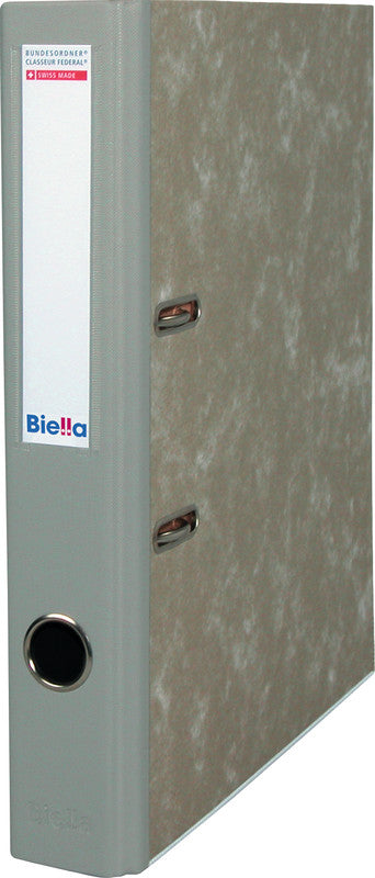 Biella Ordner – A4 hoch – 2-Ring Hebelmechanik, Rücken 40 mm – grau marmoriert, recycelter Bestandteil