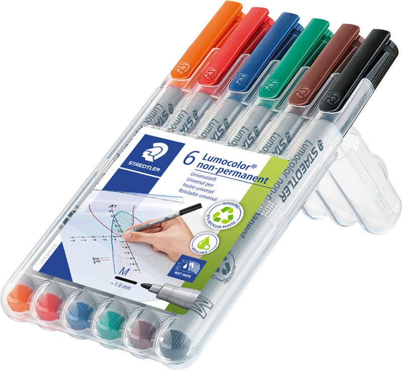 Staedtler Non-Permanent Marker Lumocolor – mittel 0,8-1 mm – sortiert – 6er-Set – nachfüllbar