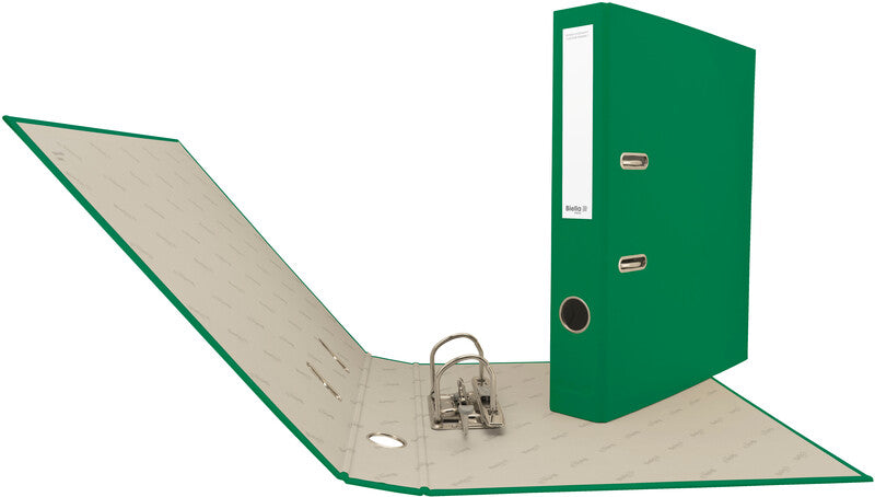 Biella Ordner – A4 hoch – 2-Ring Hebelmechanik, Rücken 40 mm – grün, mit Niederhalter, mit Griffloch, FSC