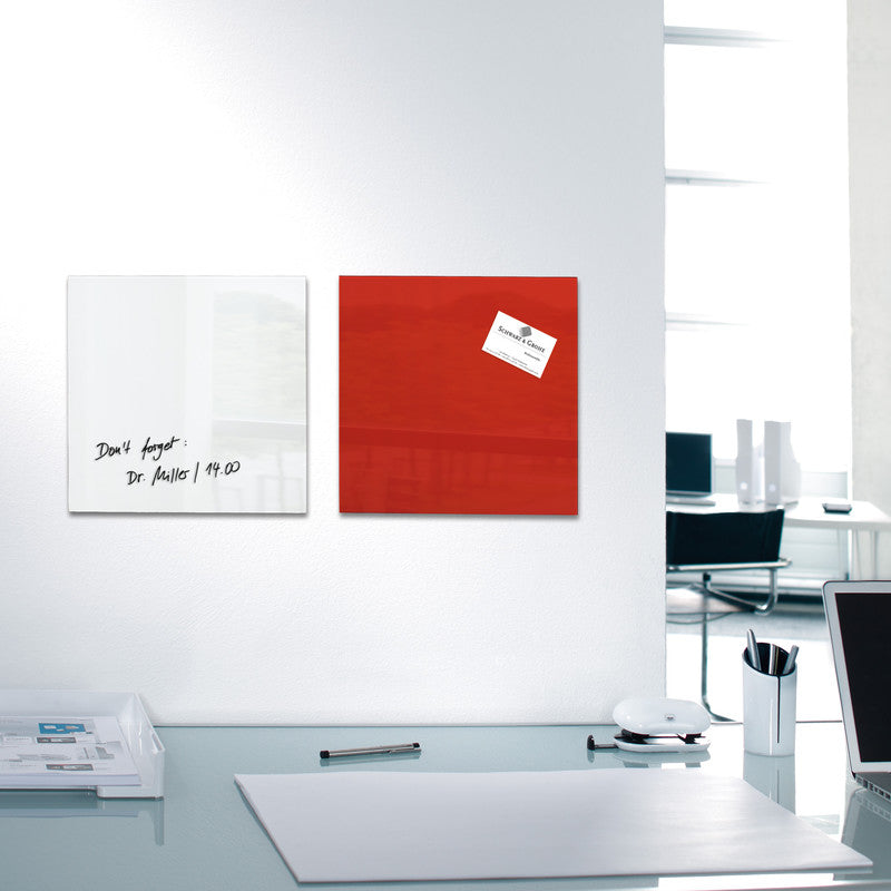 Sigel Whiteboard – 100 × 100 cm, Glas, magnetisch, Wandmontage, inkl. SuperDym-Magnetwürfel, Montagesatz