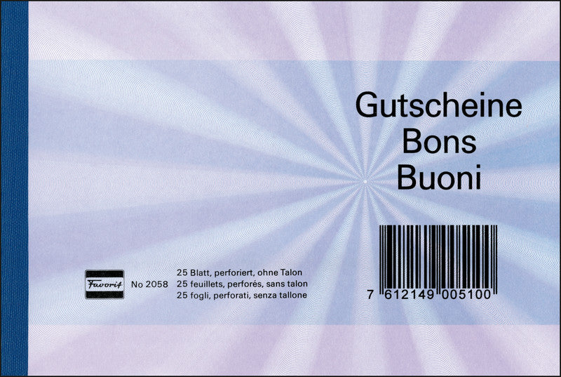Favorit Formularblock – Geschenk-Gutscheine, mehrsprachig, 25 Blatt, A6, 150 g/m²