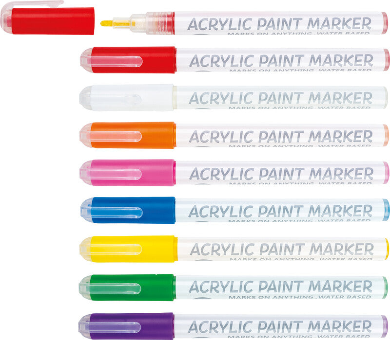 Centrum Acrylmarker – Rund- und Keilspitze 1–3 mm – Mehrfarbig – 8er-Set – für Glas, Stein und Stoff