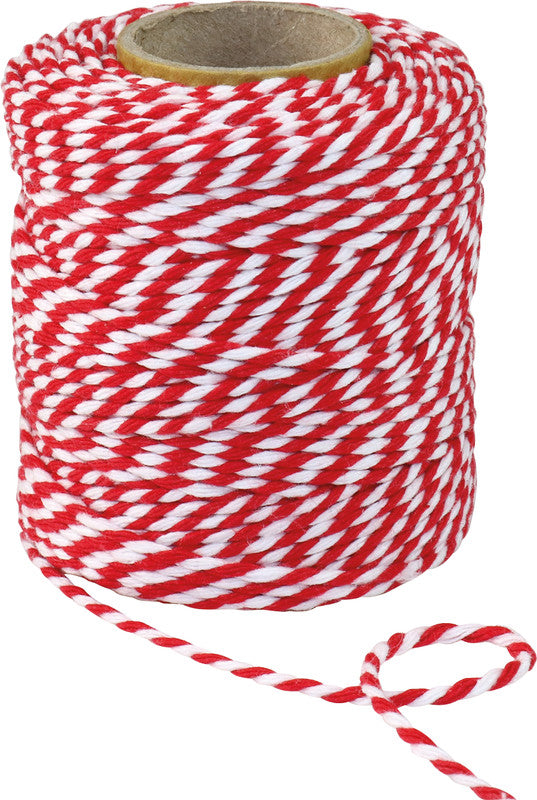 Präsent Baumwollkordel – 2 mm × 50 m, rot/weiss
