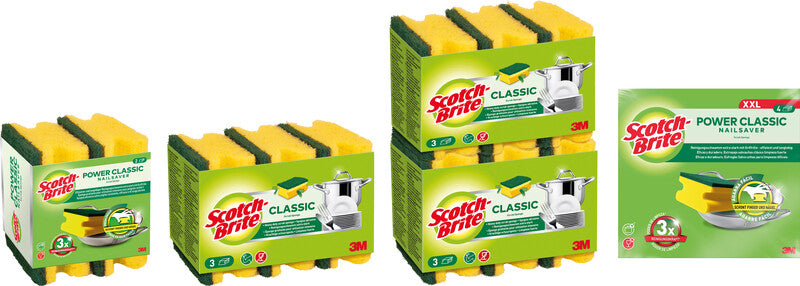 Scotch-Brite Schwamm Classic – Kunststoff, 15 × 4,3 × 7,8 cm, gelb/grün, 4 Stk.