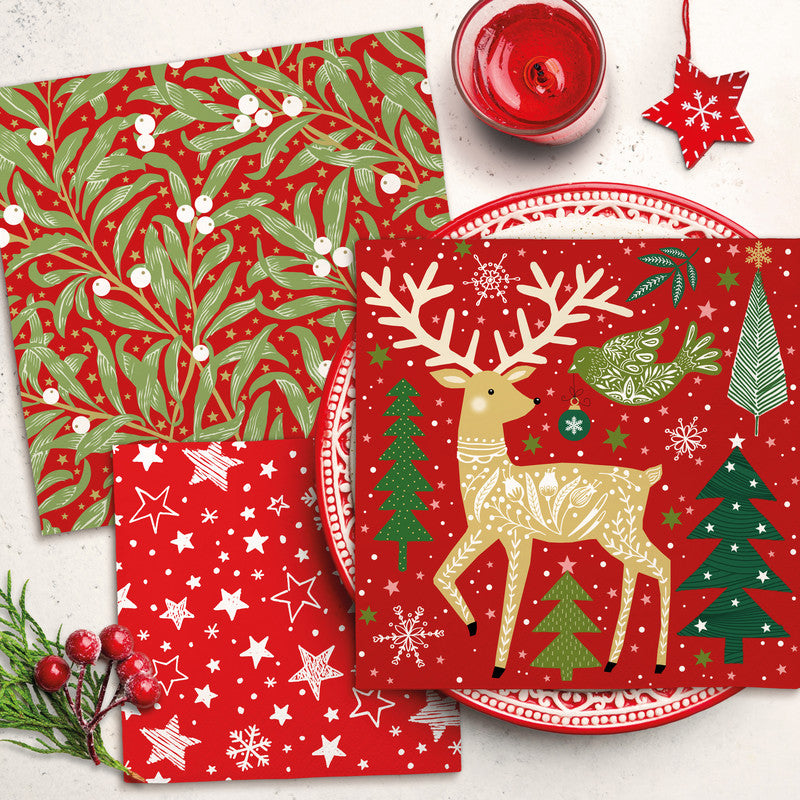 Atelier Servietten Christmas Leaves – 33 × 33 cm – 3-lagig, Tissue – 20 Stk.