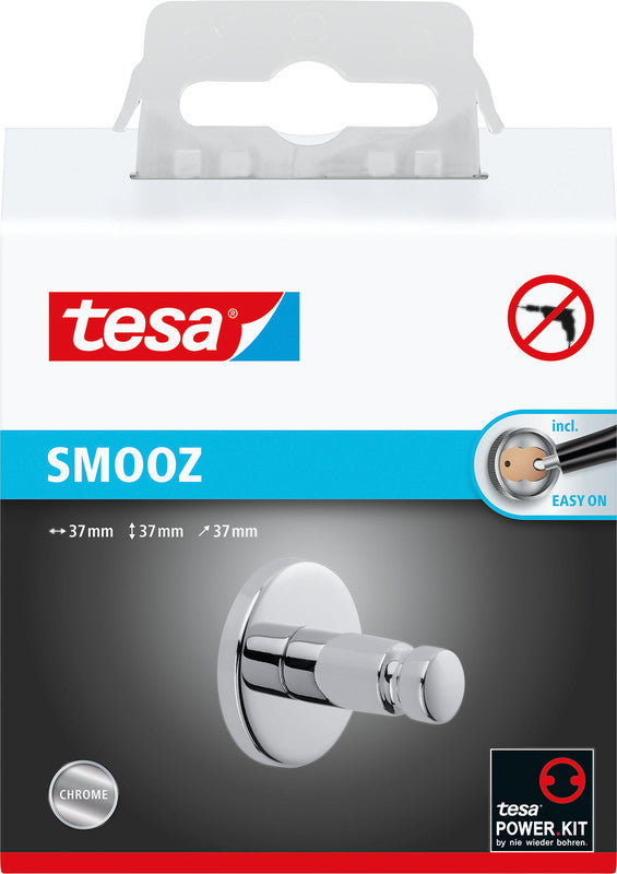 tesa Smooz Handtuchhaken – Klebemontage – 3,7 × 3,7 × 3,7 cm – Silber – Kunststoff