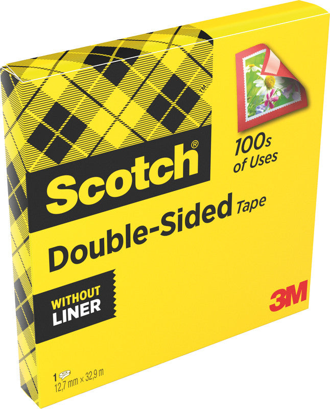 Scotch Doppelseitiges Klebeband 665 – permanent, Zelluloseacetat, 12 mm × 33 m, transparent, Kern Ø 75 mm