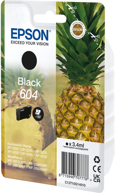 Epson Tintenpatrone 604, Schwarz, 3,4 ml – für Tintenstrahldrucker und Multifunktionsgeräte