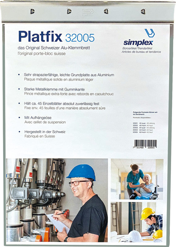 Simplex Platfix Klemmbrett A3 – Aluminium, silber