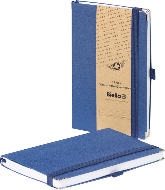 Biella Notizbuch, 125 × 195 mm, punktkariert, Fadenheftung, 192 Seiten, 90 g/m² – dunkelblau