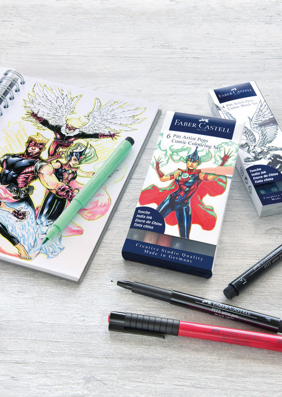 Faber-Castell Pitt Artist Pen Tuschemarker, wasserfest, 6 Stk.