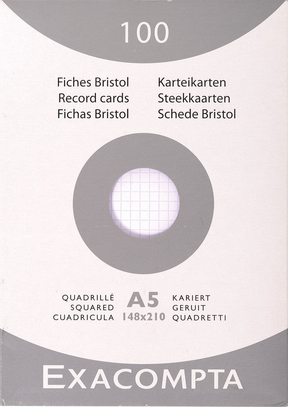 Exacompta Karteikarte A5 quer, kariert, weiss, 205 g/m², Karteikarton – 100 Stück