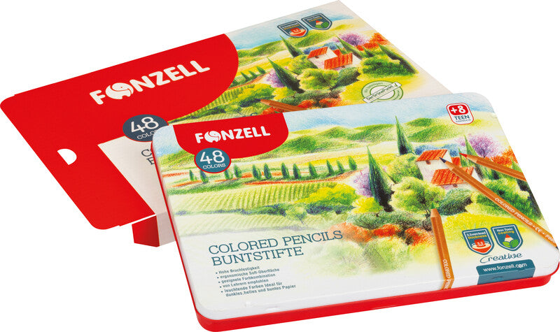 Fonzell Creative Farbstifte-Set – 48 Farben, rund, Mine Ø 3,3 mm, Metallschachtel