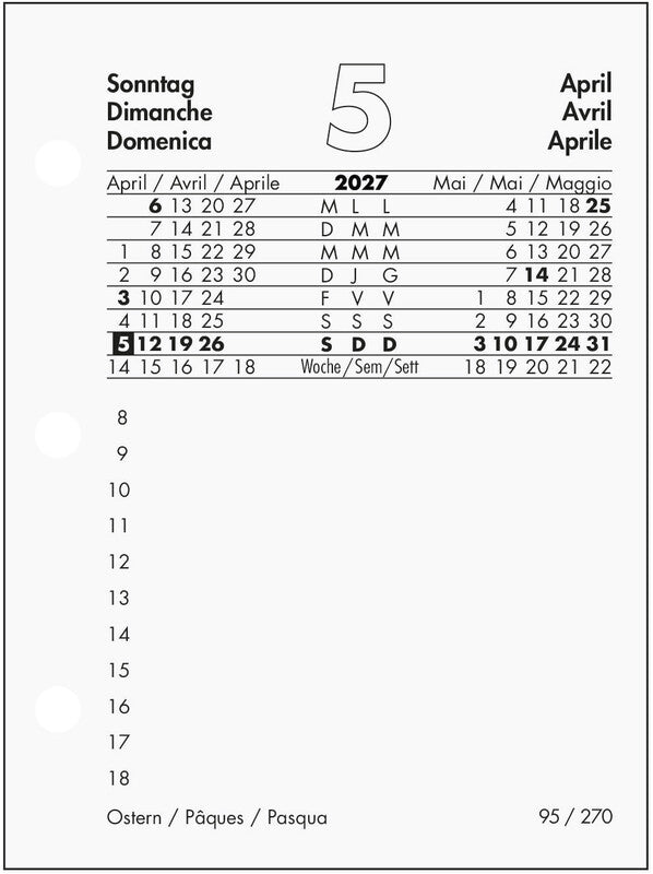 Biella Kalender-Einlage – 1 Tag/Seite, spezial (70/38 mm), 8 × 10,8 cm, 2027