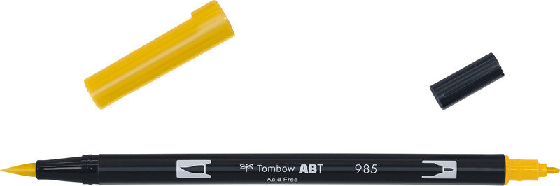 Tombow Brush Pen ABT Dual – Feinspitze 0,3 mm, Pinselspitze 3-10 mm – Chromgelb – wasservermalbar