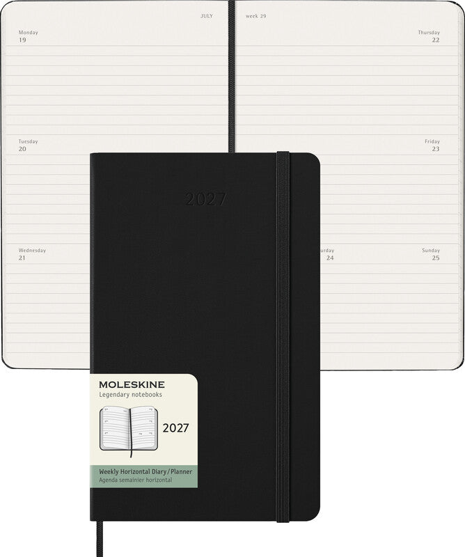 Moleskine Agenda – 1 Woche/2 Seiten, gebunden, 13 × 21 cm, 2027, schwarz, FSC