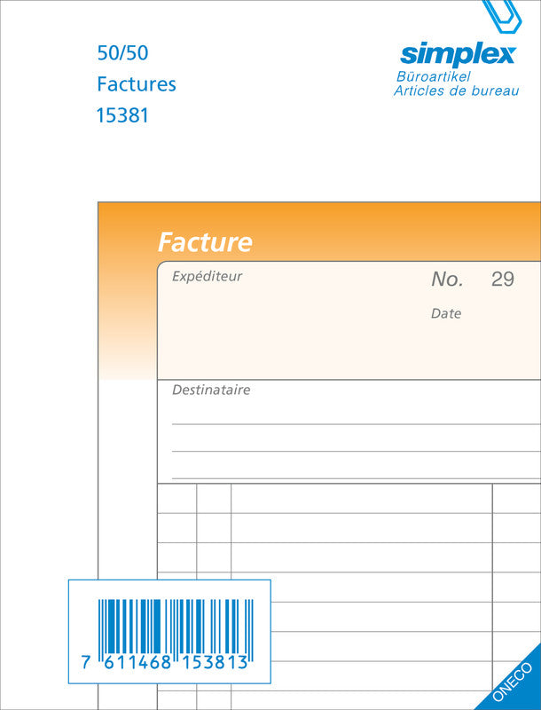 Simplex Formularblock – Rechnungen, Französisch, 100 Blatt, A6