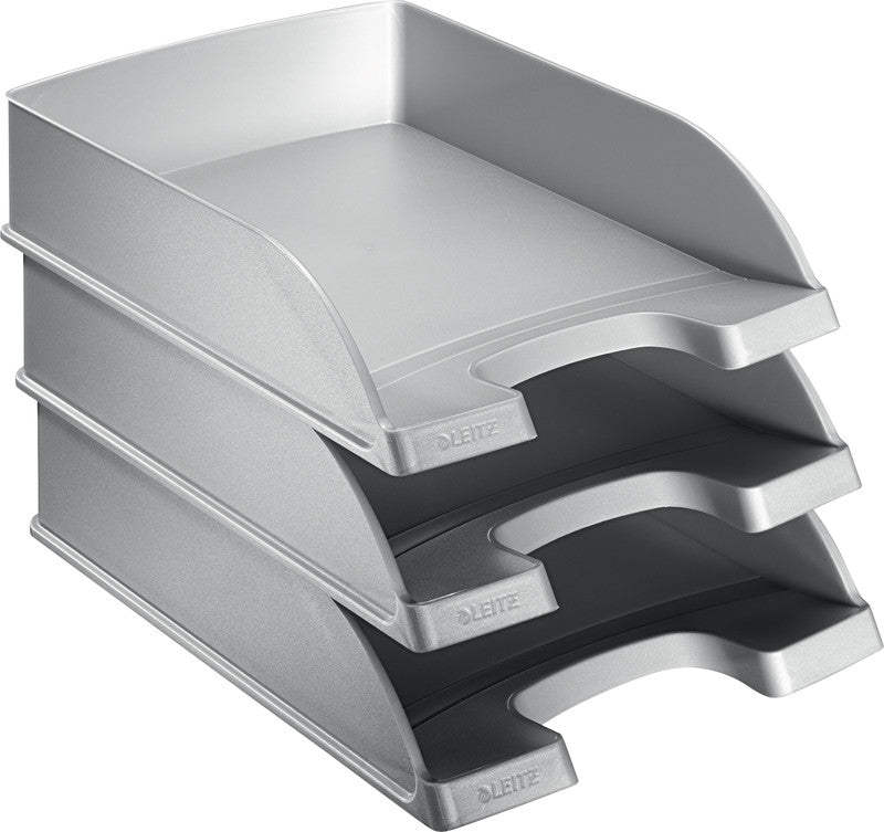 Leitz Briefkorb – mit Griffausschnitt, mit Beschriftungsfeld, matt, silber, B 255 × H 70 × T 357 mm