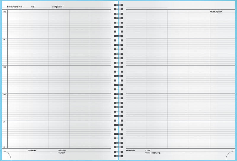 Verlag für unterrichtsm. Übungsheft, Spiralbindung, Karton, 128 Seiten, perforiert, 100 g/m² – Hellblau