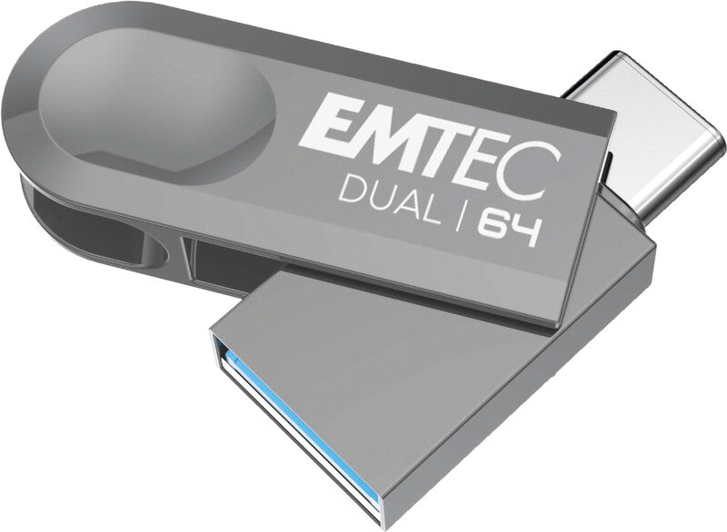 Emtec D280 USB-Stick – 64 GB, USB 3.2, Dual-Stecker USB-A/USB-C