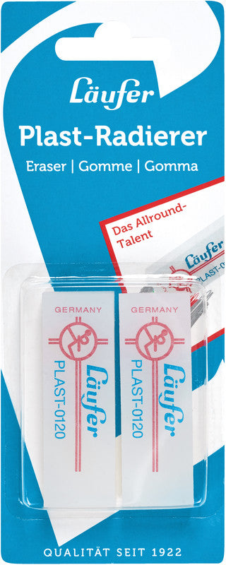 Laufer Radierer – für Bleistift und Farbstifte – 65 × 12 × 21 mm – Kunststoff – transparent – 2er-Pack