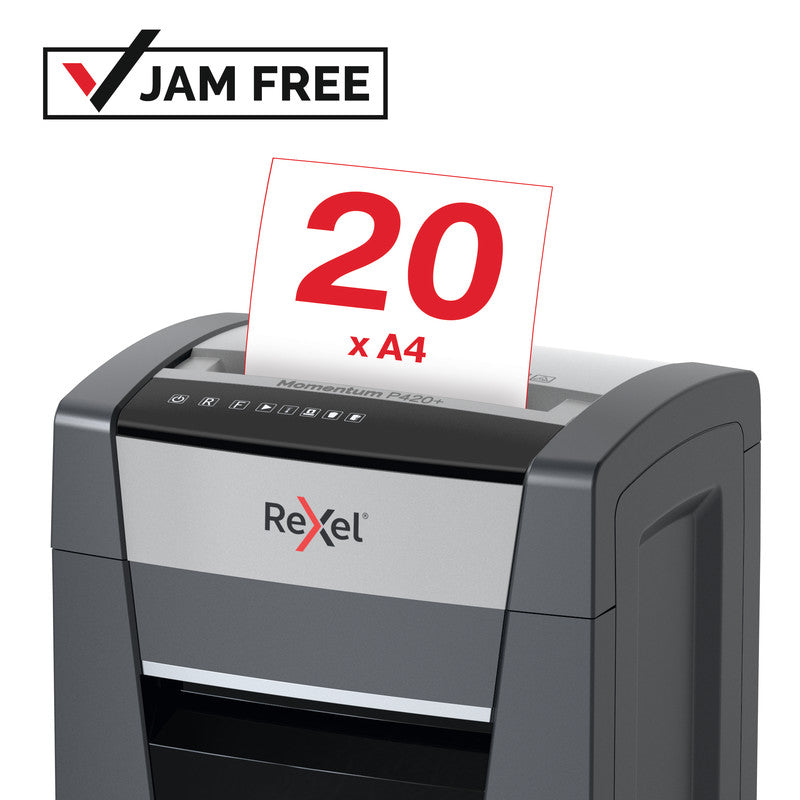 Rexel Momentum P420+ – Aktenvernichter, DIN P-4, Partikelschnitt 4 × 35 mm, 20 Blatt, 30 l, A4
