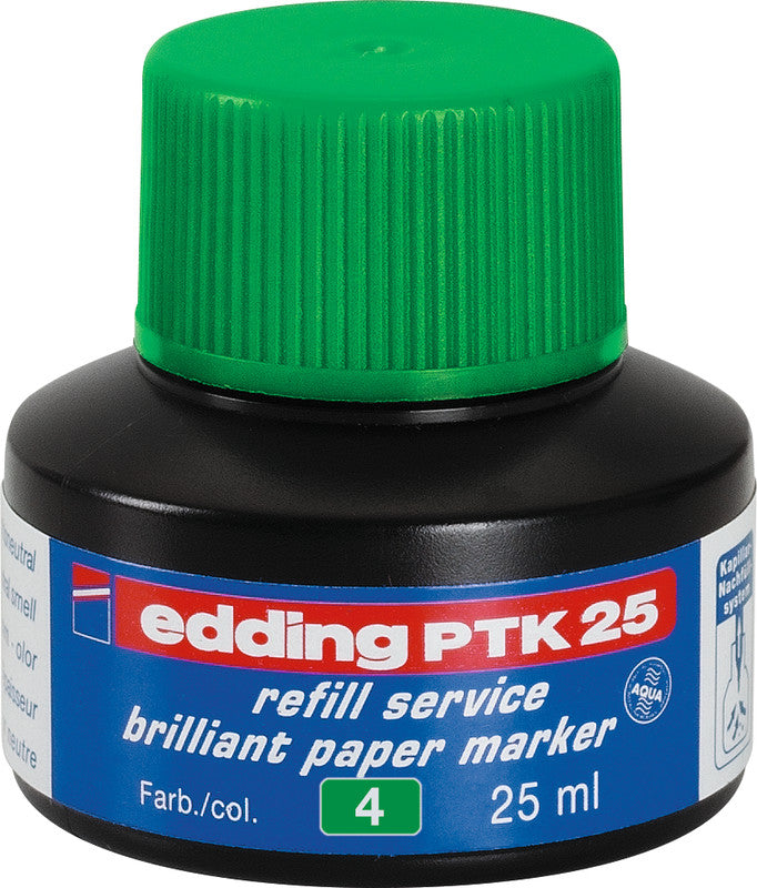 Edding Nachfülltusche PTK 25 für Edding 30, 33 – grün, geruchsarm, wasserfest, lichtbeständig, 25 ml