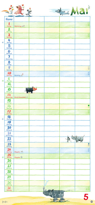 Heye Familienplaner Helme Heine – für Familien – 5 Spalten – Deutsch – 2026 – Spiralbindung – 21 × 45 cm