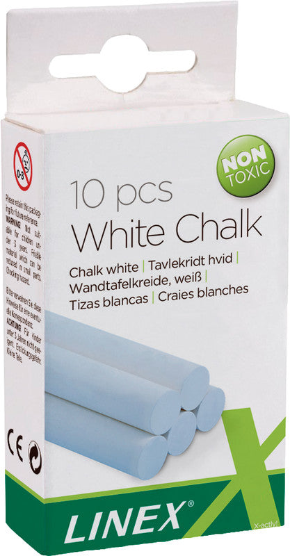 Linex Runde Tafelkreiden – Weiss – 10 Stück – für Tafel, Papier und Karton – Ø 10 mm × 80 mm – in Schachtel