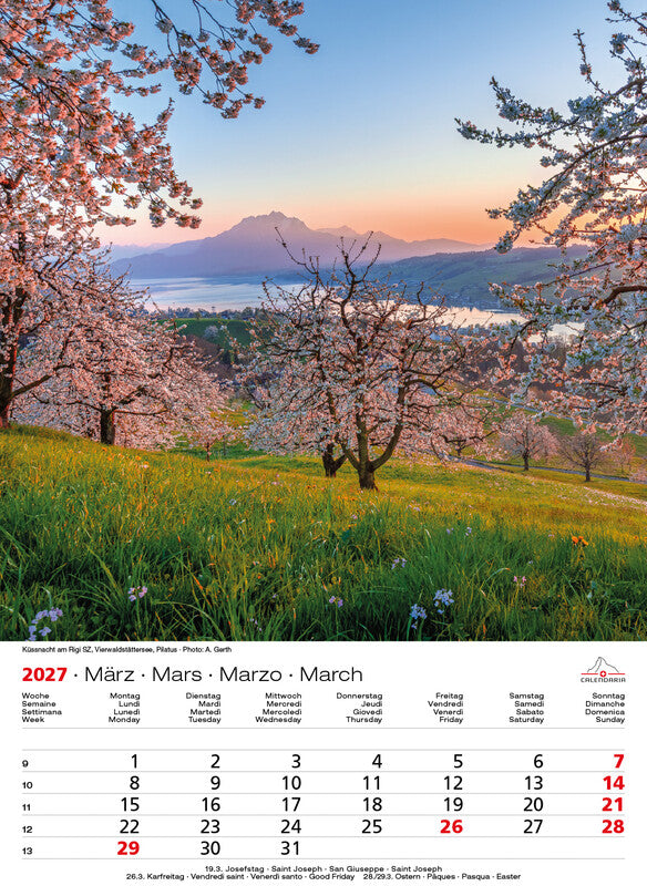 Calendaria Swiss Souvenir – Bildkalender Schweiz 2027 – 23 × 31,5 cm