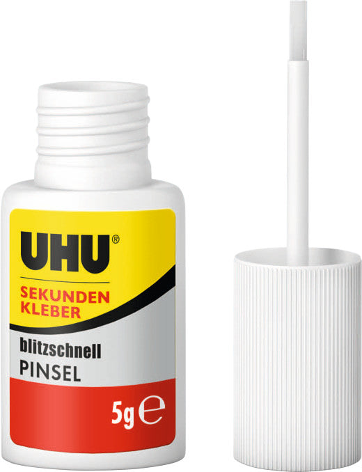 UHU Sekundenkleber – Pinselapplikator, permanent, transparent, 5 g, für Holz, Porzellan, Metall u. a.