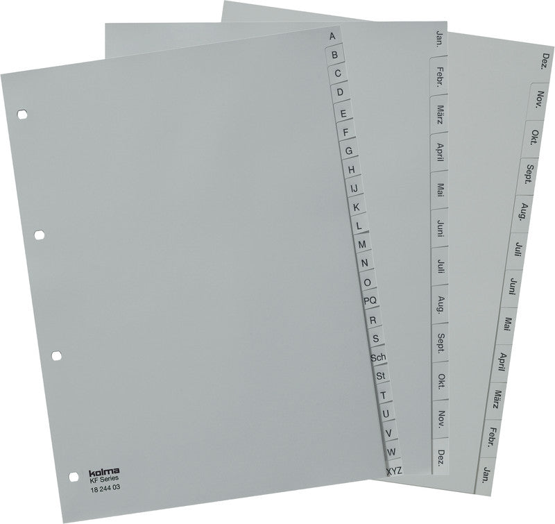 KolmaFlex Register – A4, PP, grau, vorgedruckt, 4-fach Lochung
