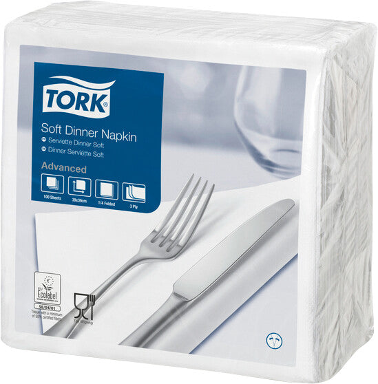 Tork Servietten – 39 × 39 cm – 3-lagig, Tissue, weiss – 100 Stk.