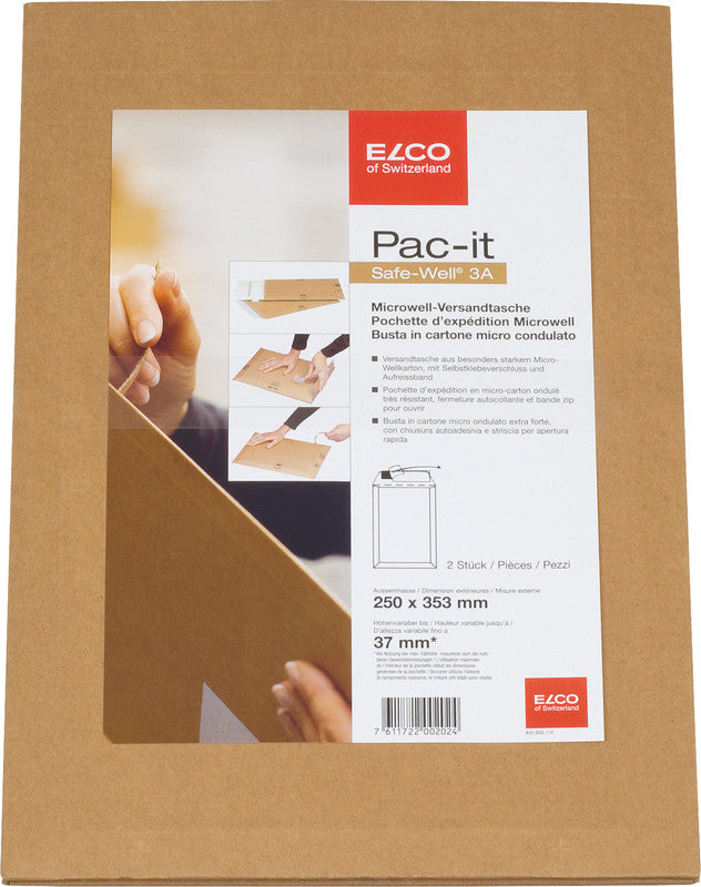 Elco Karton-Versandtasche – 240 × 340 mm, Wellkarton, Braun, Selbstklebend, Aufreissperforation – 2 Stück