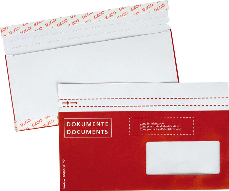 Elco Dokumententasche – C6/5 (229 × 114 mm), Fenster rechts, bedruckt, rot, Papier, selbstklebend – 250 Stück