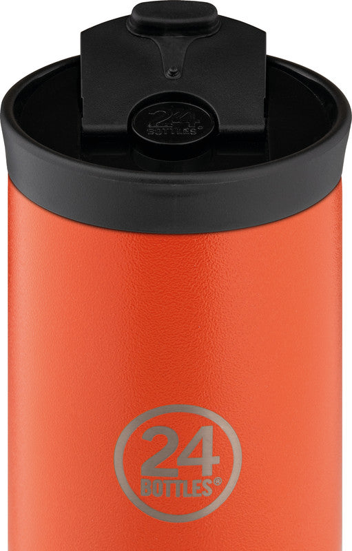 24Bottles Thermobecher Travel Tumbler – 3,5 dl – Edelstahl, isoliert, Sip&Go-Deckel – Sunset Orange