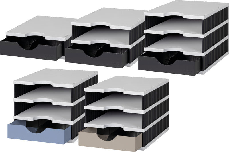 Styro Briefkorb – Kunststoff, für C4, 3 Fächer, stapelbar, mit Griffausschnitt, B 248 × H 225 × T 331 mm