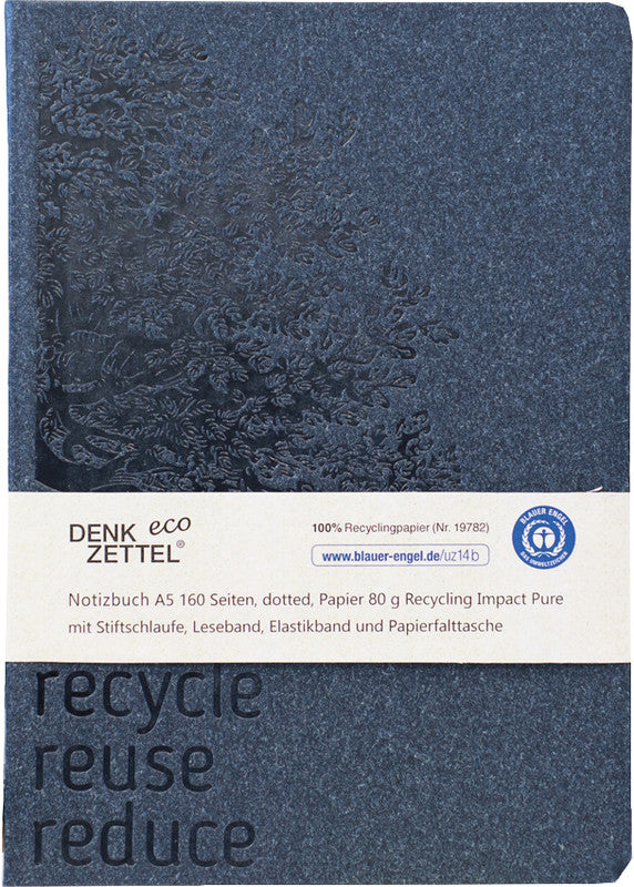 Denkzettel Notizbuch, A5, punktkariert, Fadenheftung, Hardcover, 160 Seiten, 80 g/m² – blau