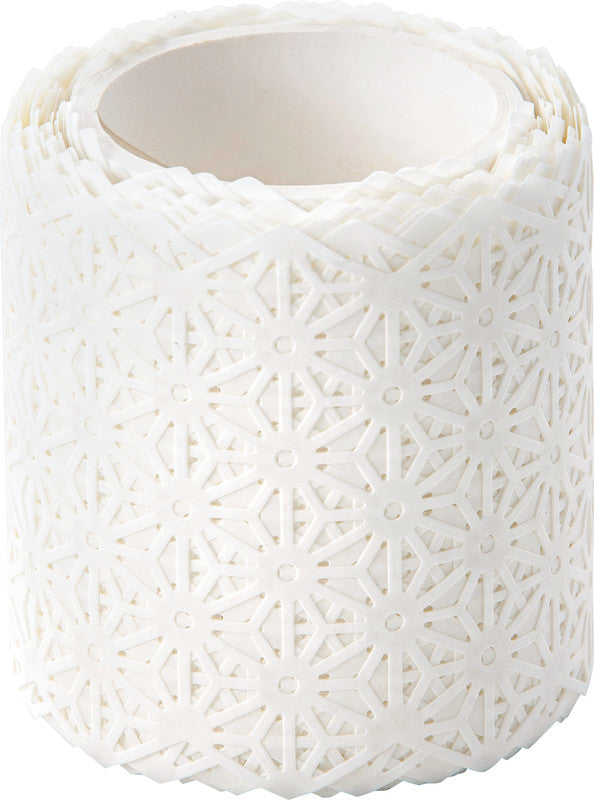 Folia Washi Tape Spitzenbordüre – wiederablösbar, beschriftbar, Papier, 50 mm × 5 m, weiss, Blüten