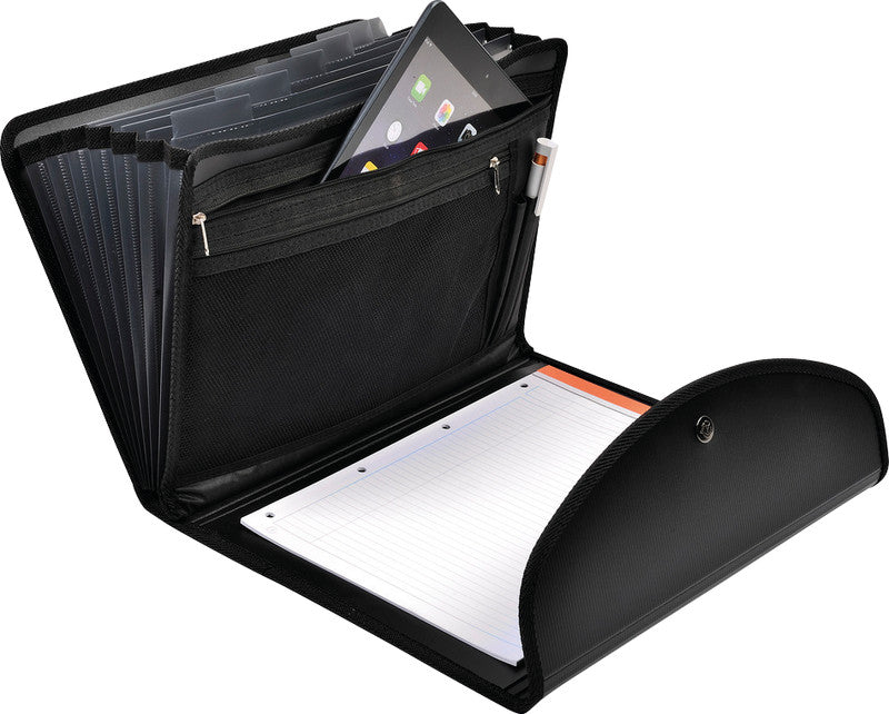 Exacompta Exafolio A4 Fächermappe – 6 Fächer, Polypropylen (PP), Schwarz, mit Schreibblockhalter, Laptopfach