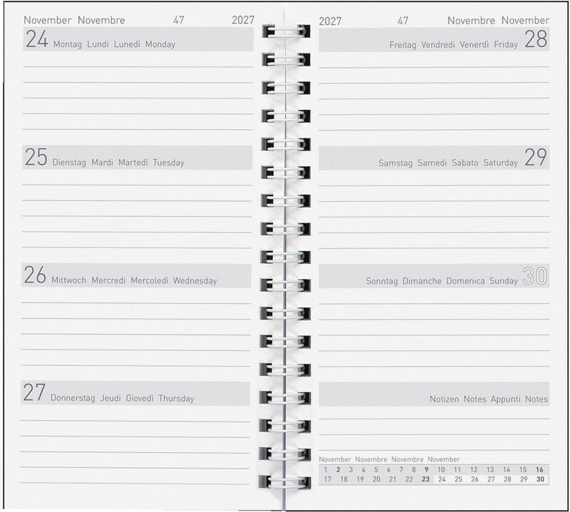 Biella Brüssel Kalender-Einlage – 1 Woche/2 Seiten, 8,5 × 15,3 cm, 2027, FSC