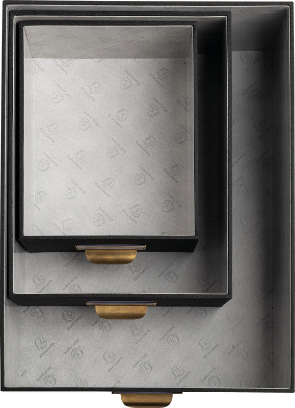Exacompta Archivschachtel A4+ – mit Griffloch, stapelbar, 350 × 150 × 260 mm, schwarz, Karton, 3er Set