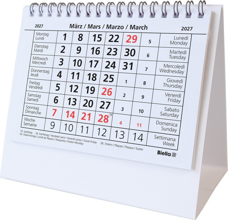 Biella Desktop Basic Kalender-Einlage – 1 Monat/1 Seite, 14,8 × 10,5 cm, 2027