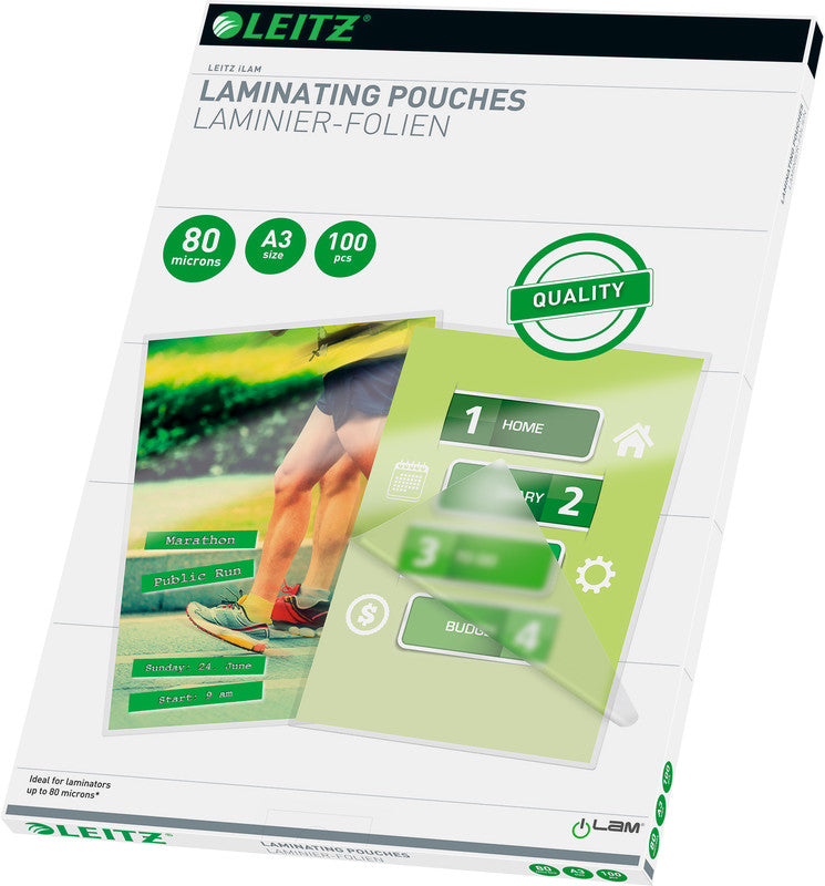 Leitz Laminierfolien A3, glänzend – 80 µm, 303 × 426 mm, 100 Stk.