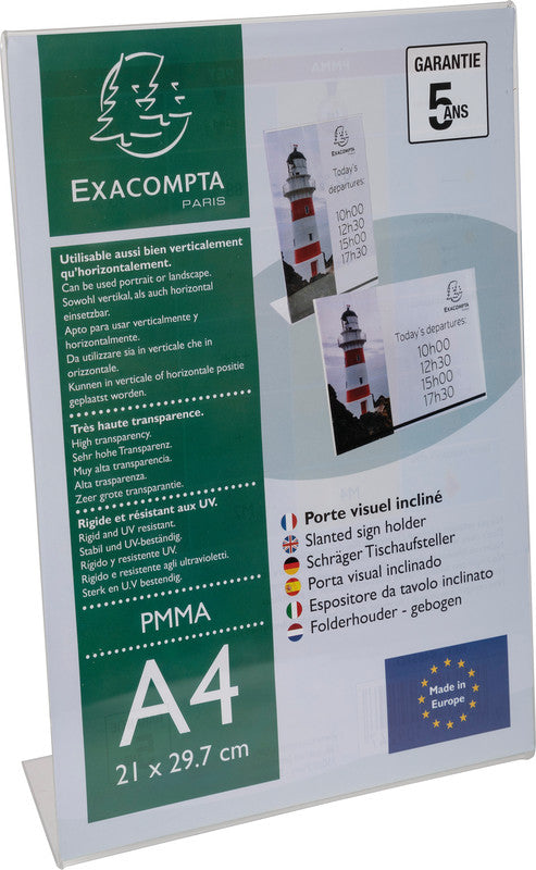 Exacompta Tischaufsteller – für A4 – 1 Fach – Hochformat – transparent – Acryl – 210×305×83 mm