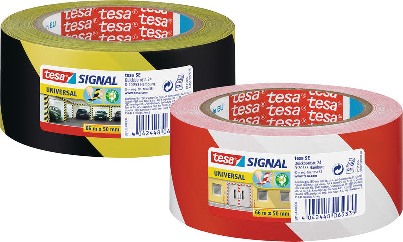 tesa Markierungsklebeband – permanent – rot/weiss – 50 mm × 66 m, Kunststoff
