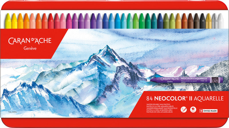 Caran d-Ache Caran d'Ache Neocolor Aquarellfarbstifte-Set – 84 Farben, Mine Ø 8,6 mm, Metallschachtel