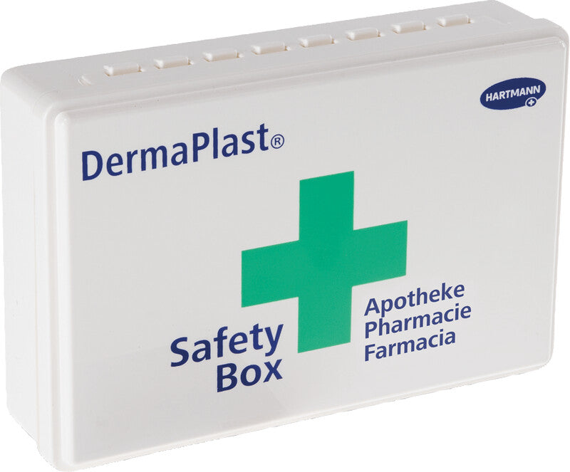 DermaPlast Verbandkasten Safety Box – für Erste Hilfe – gefüllt – weiss, Kunststoff – 210 × 140 × 55 mm