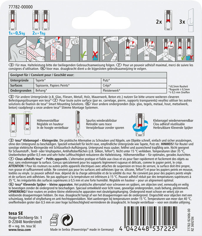 TESA Klebenagel – Kunststoff, Weiss, 12 × 14 × 1,4 cm – 2er-Pack